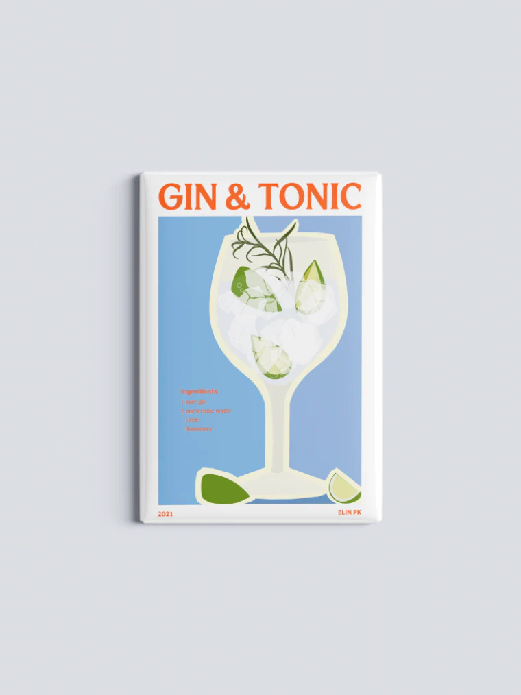 Kylskåpsmagnet Gin & Tonic 8x5 cm